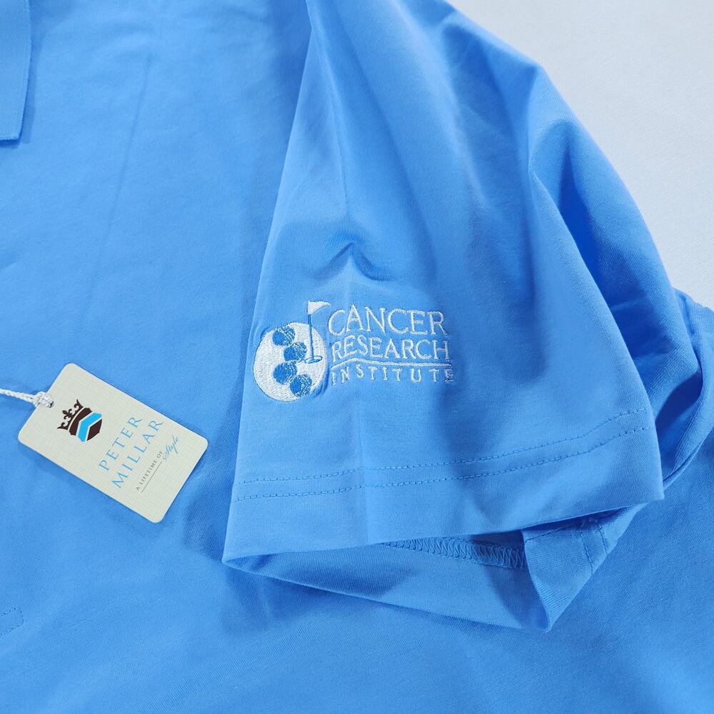 NWT Peter Millar M Golf Polo Alpine Blue Cancer Research Institute Embroidered - Picture 8 of 16